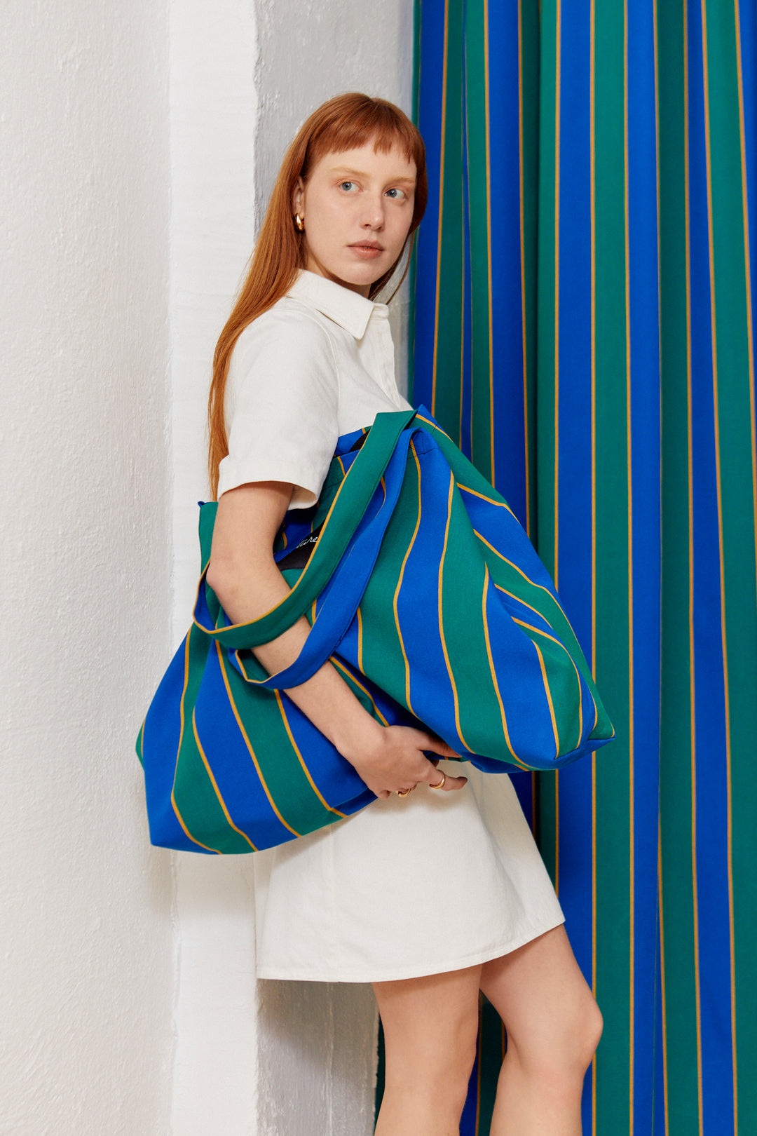 Bolso shopper maxi lona toldo rayas