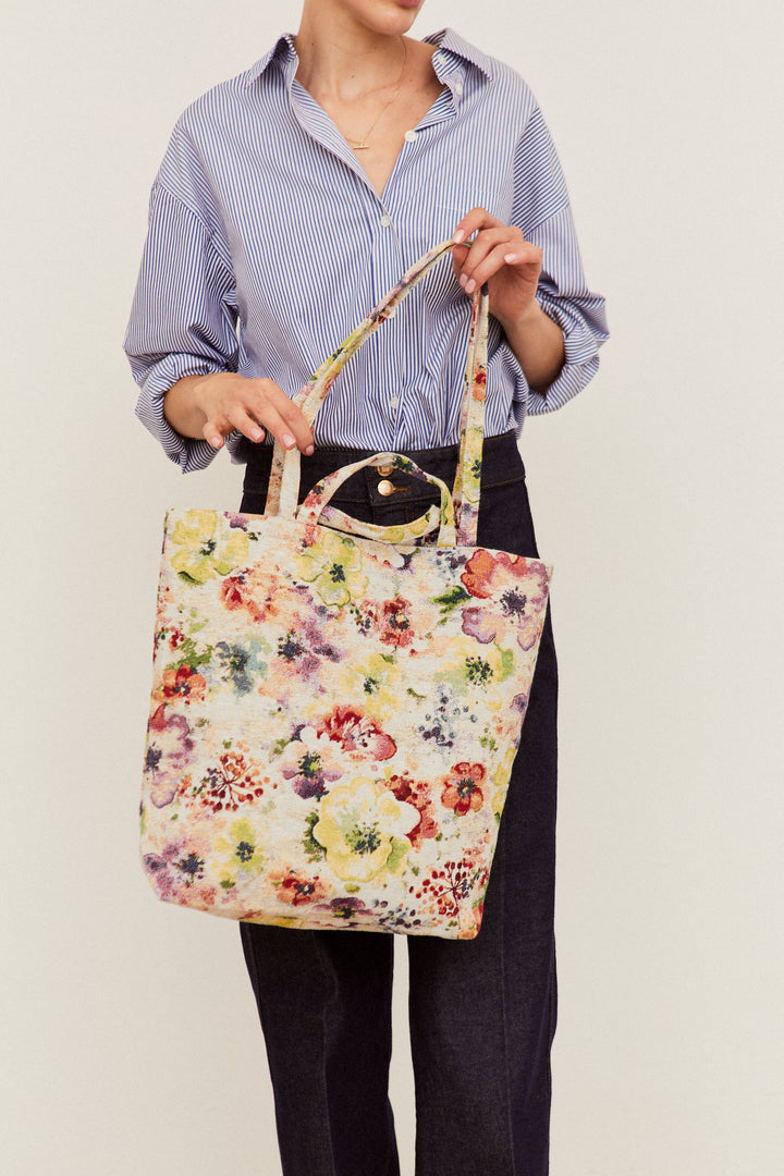 Tote Bag tejido jacquard flores amapolas