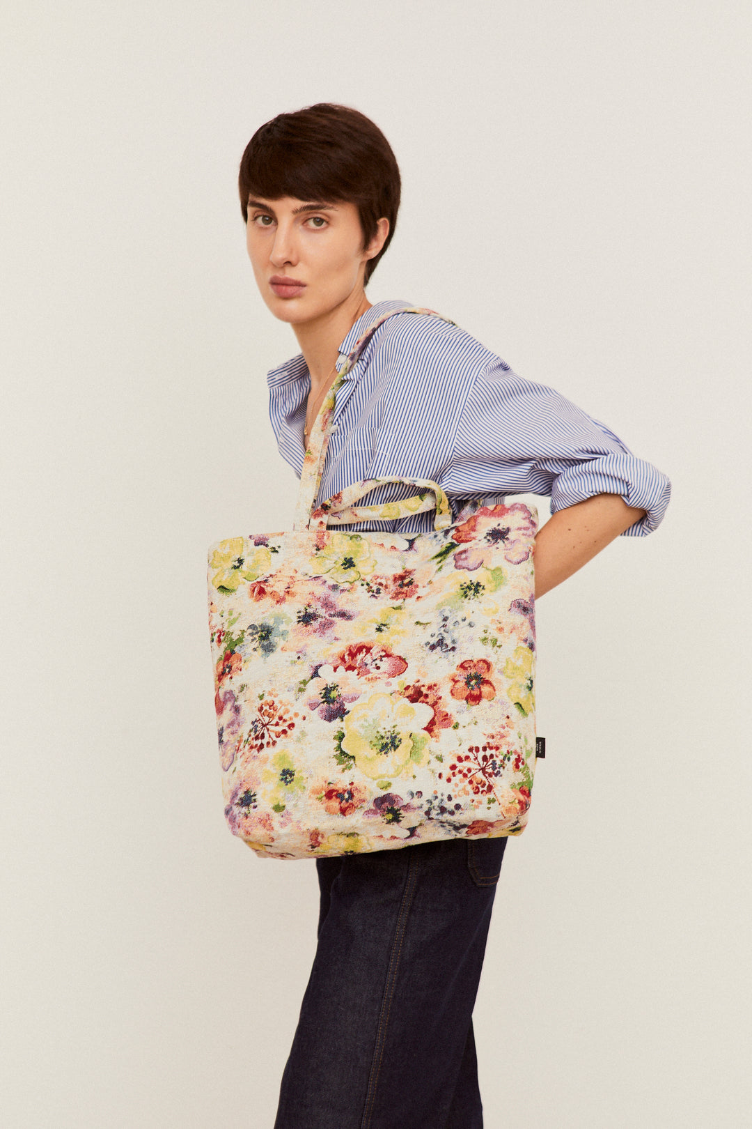 Tote Bag tejido jacquard flores amapolas