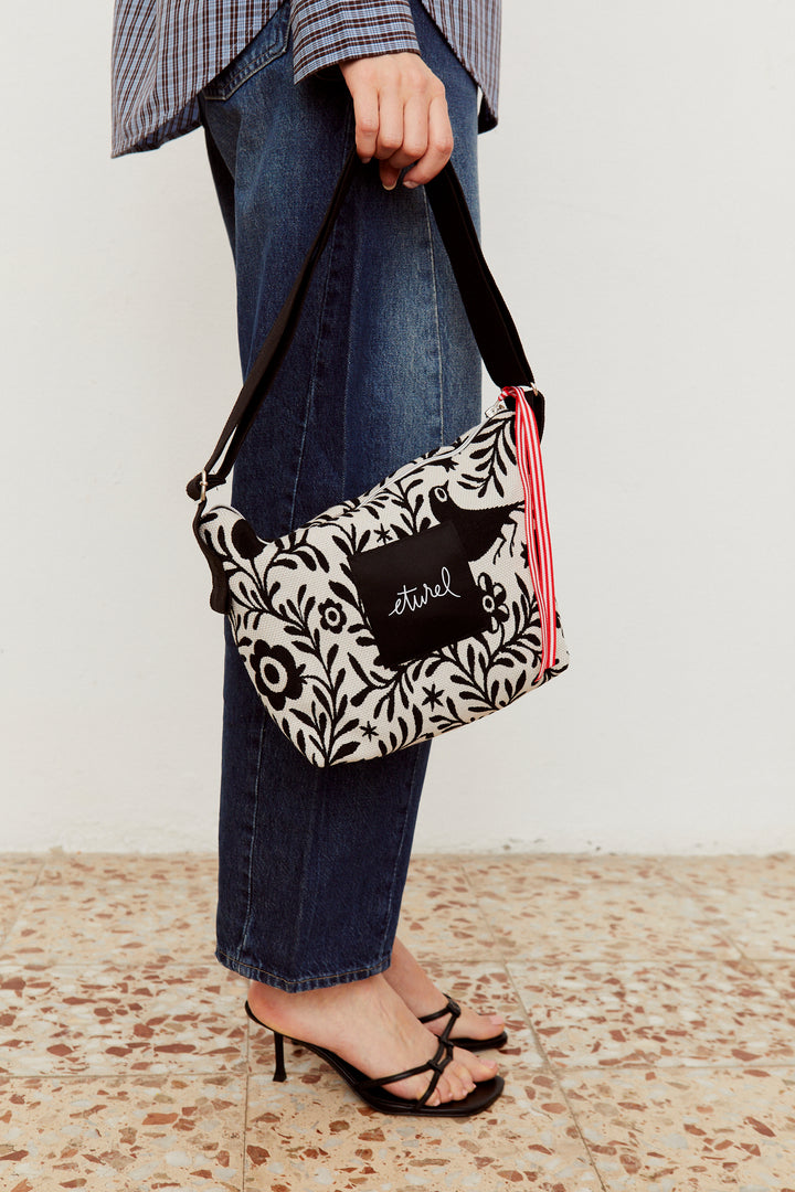 Bolso bandolera jacquard granaíno beige