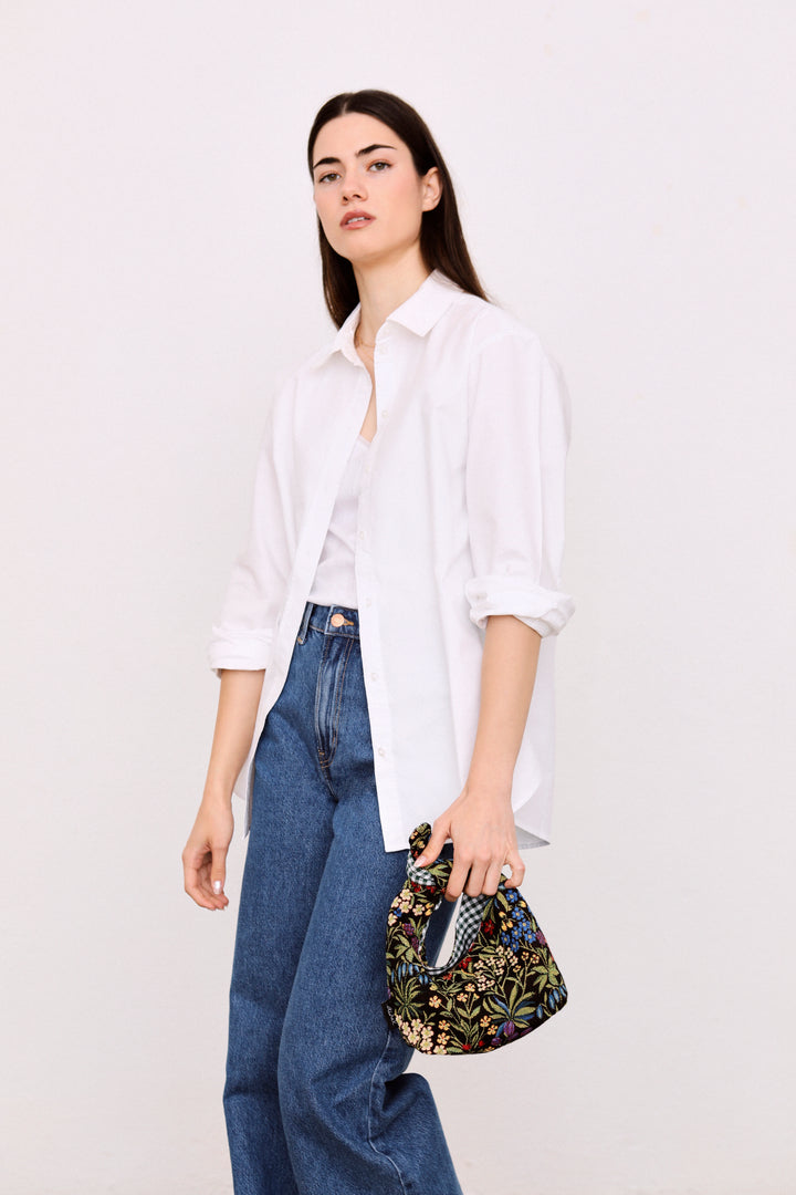 Bolso mano anudado tejido jacquard margaritas