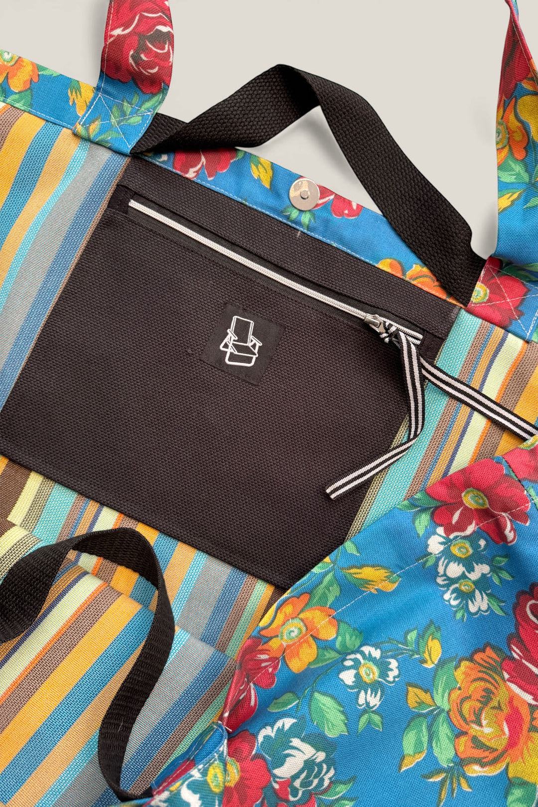 Bolso shopper maxi lona camping flores azul
