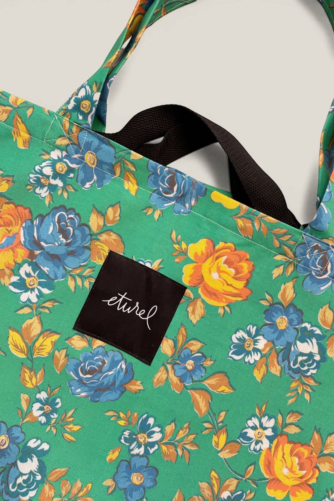 Bolso shopper maxi lona camping flores verde
