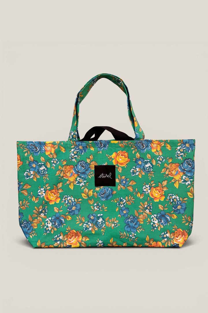 Bolso shopper maxi lona camping flores verde