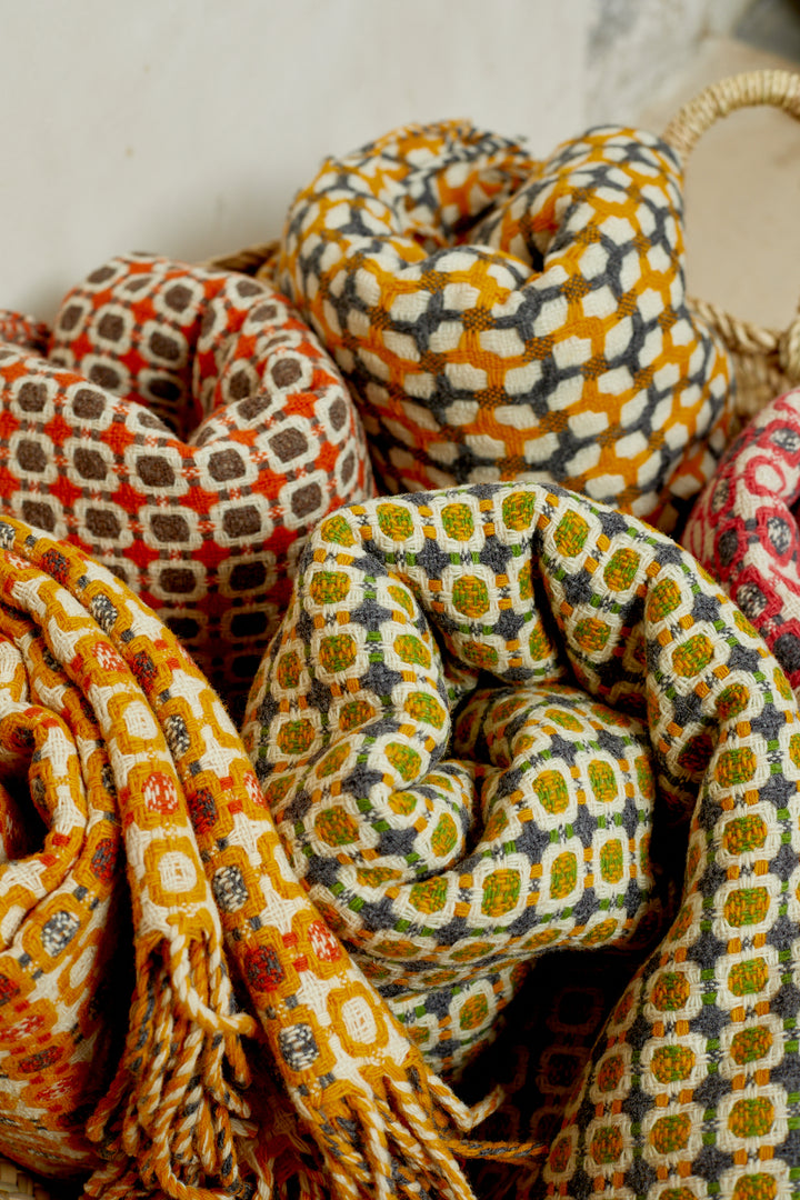 Manta 100% lana vintage espiga verde