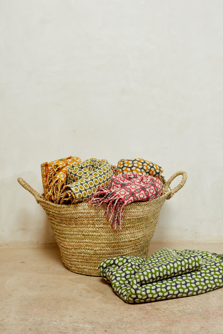 Manta 100% lana vintage espiga verde