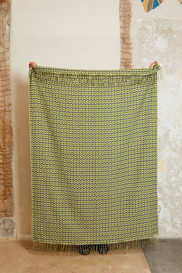 Manta 100% lana vintage espiga verde