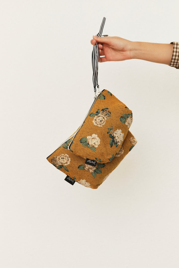 Neceser/estuche tejido jacquard flores rosas