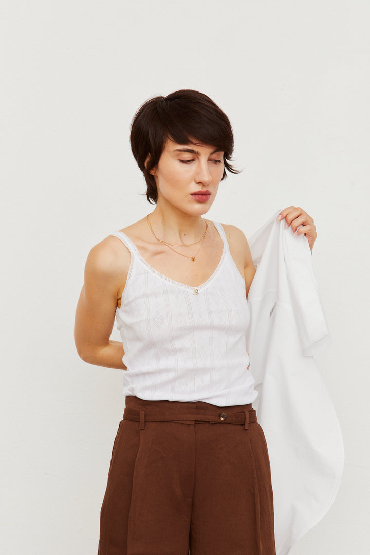Camiseta tirantes de algodón jacquard