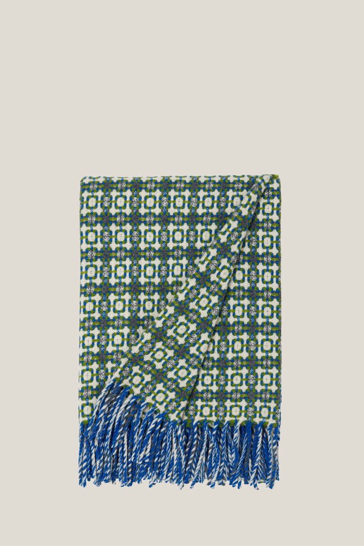 Manta 100% lana vintage medallón azul y verde