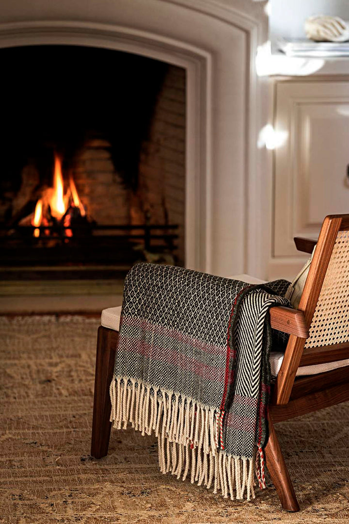 Manta 100% lana vintage serrana verde bosque