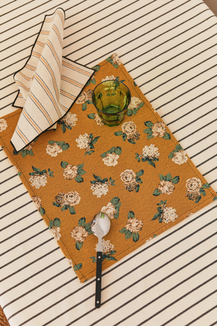 Mantel individual tejido jacquard flores rosas (pack de 2)