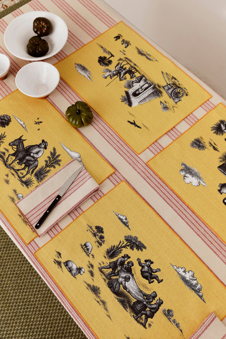Mantel individual quijote amarillo (pack de 4)
