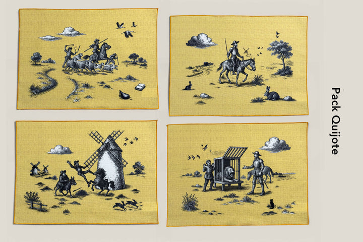 Mantel individual quijote amarillo (pack de 4)