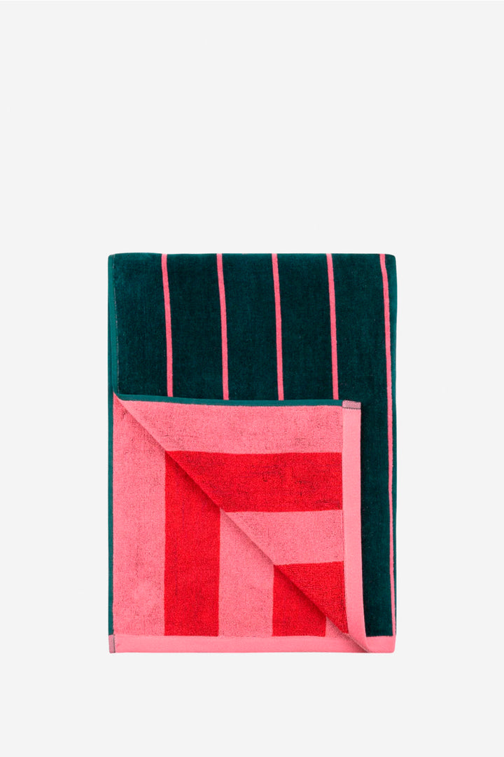 Toalla playa reversible verde y rosa