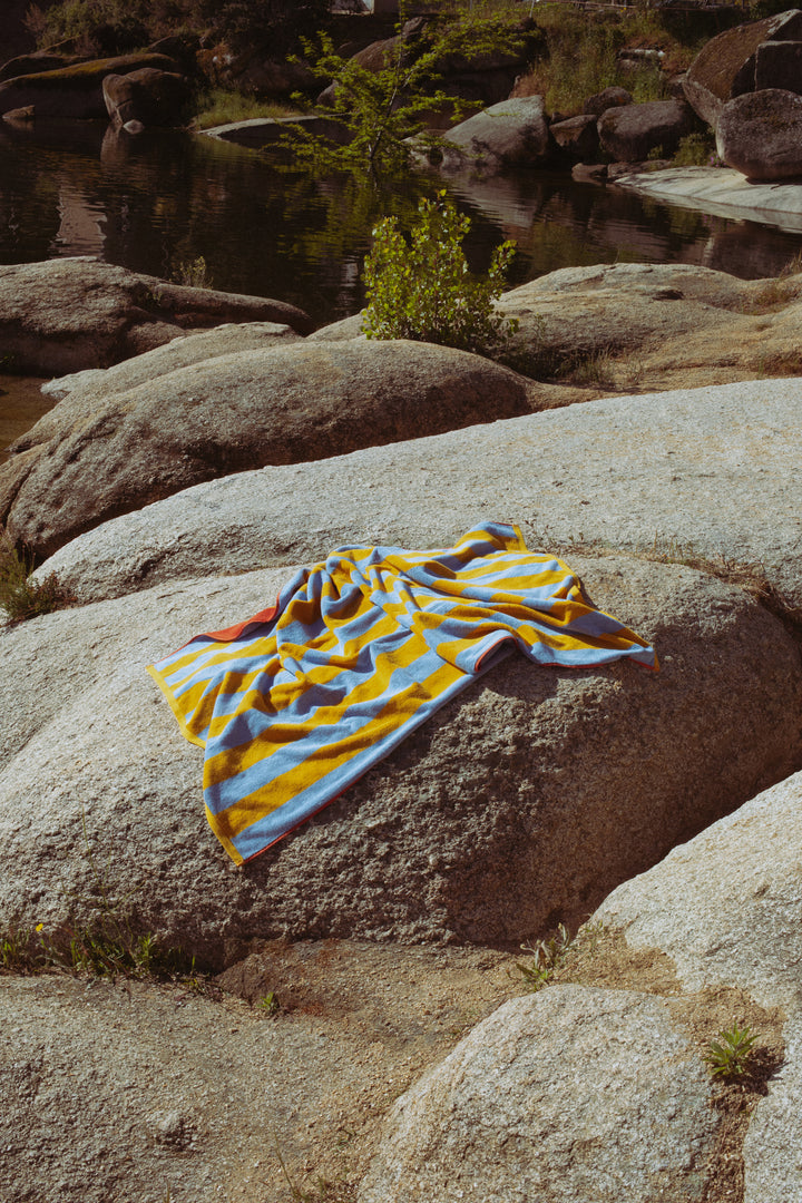 Toalla playa reversible amarillo y celeste