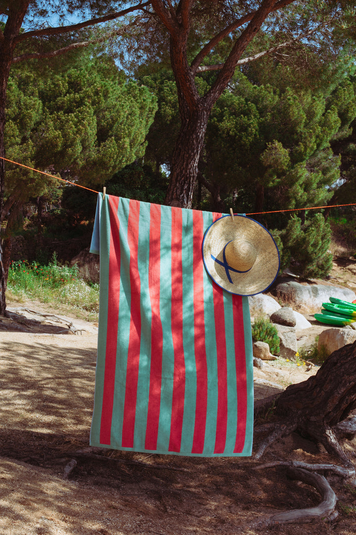 Toalla playa reversible menta y salmón
