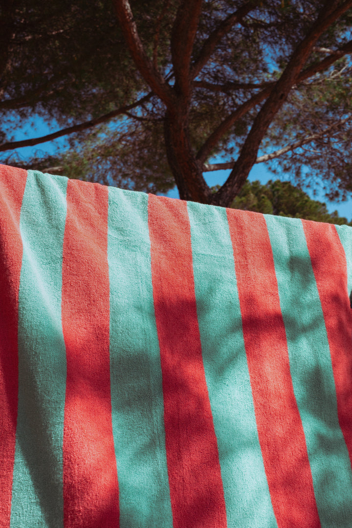 Toalla playa reversible menta y salmón