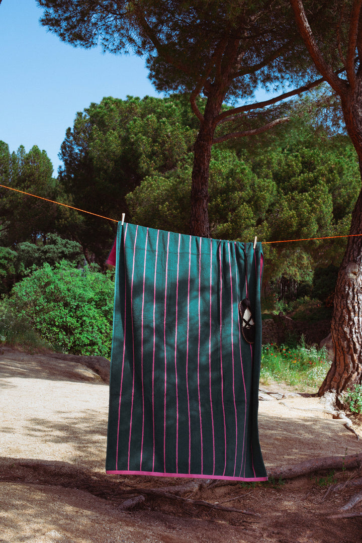 Toalla playa reversible verde y rosa