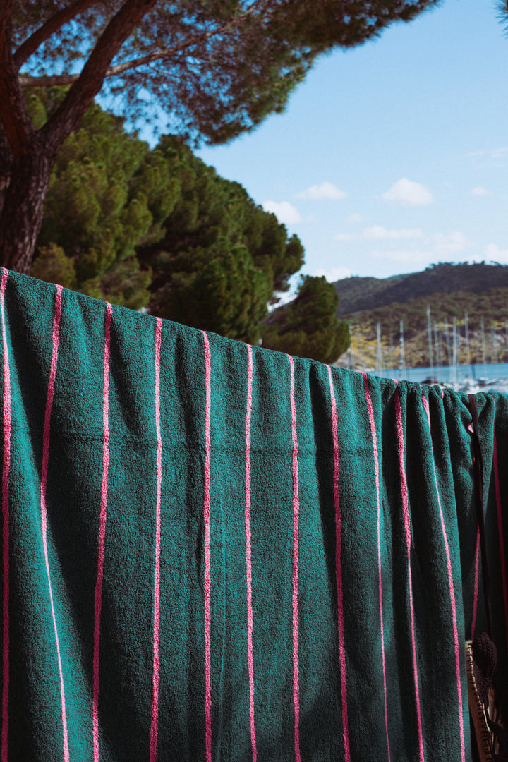 Toalla playa reversible verde y rosa