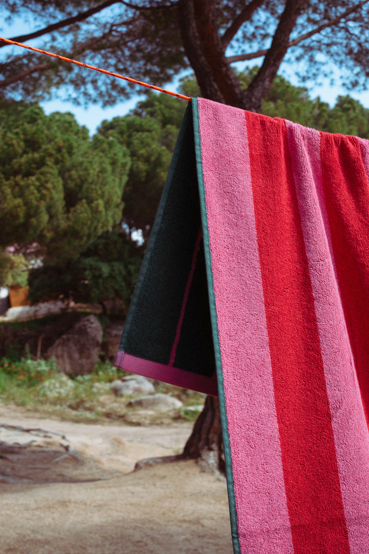 Toalla playa reversible verde y rosa