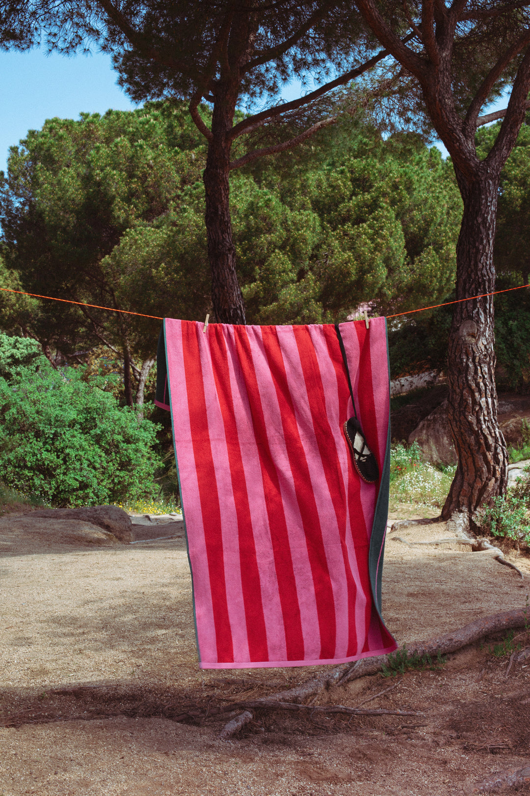 Toalla playa reversible verde y rosa