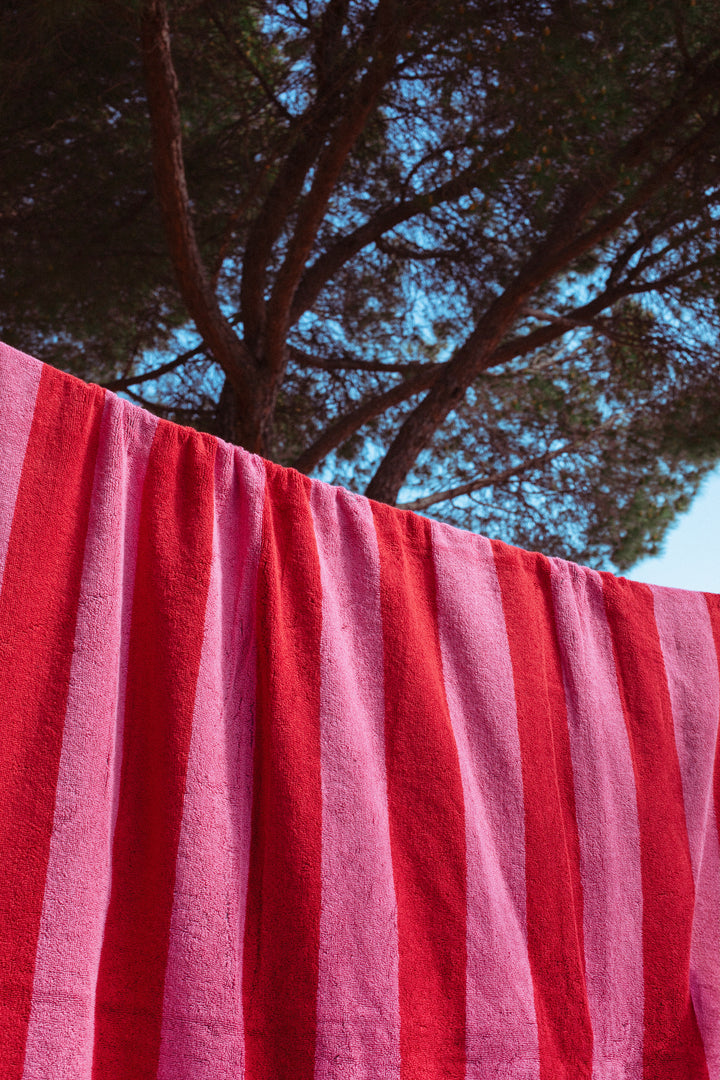 Toalla playa reversible verde y rosa