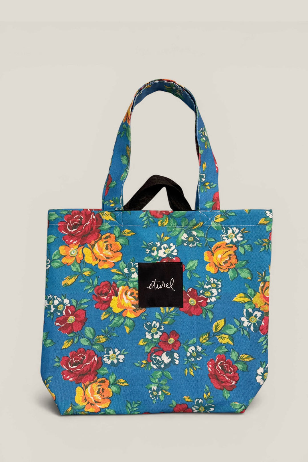 Bolso tote lona camping flores azul