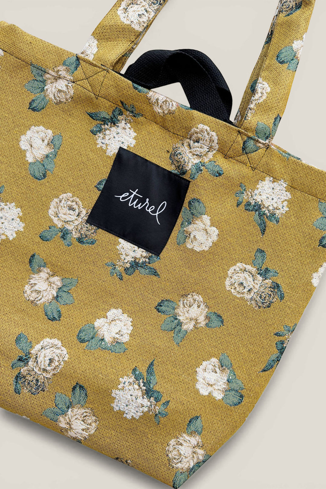 Tote bag tejido jacquard flores rosas
