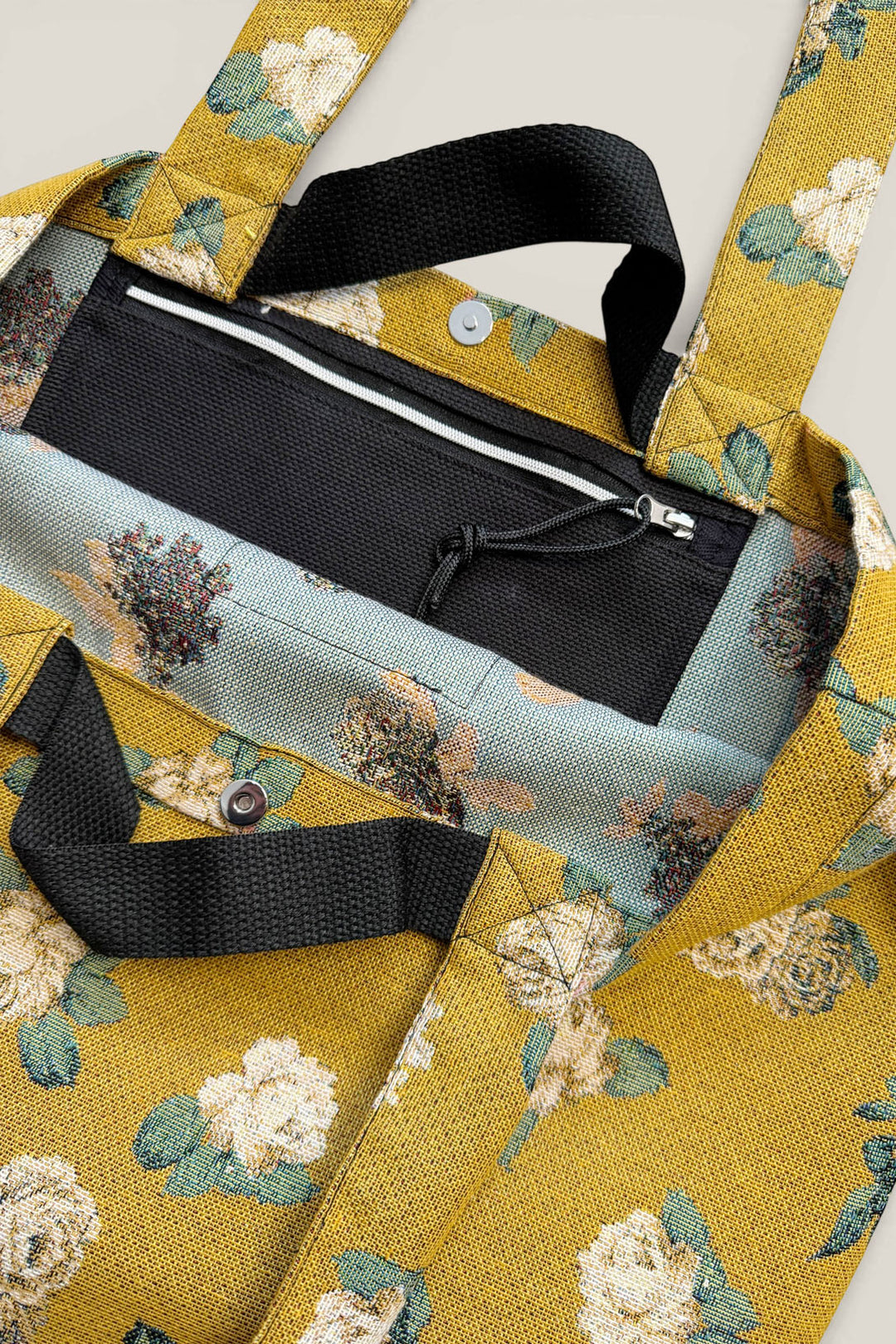 Tote bag tejido jacquard flores rosas