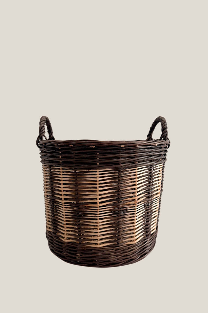 Cesta/macetero mimbre natural dos tonos