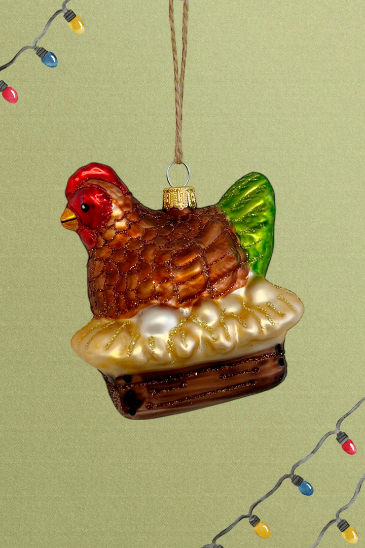 Gallina de corral colgante de cristal - Adorno Navidad