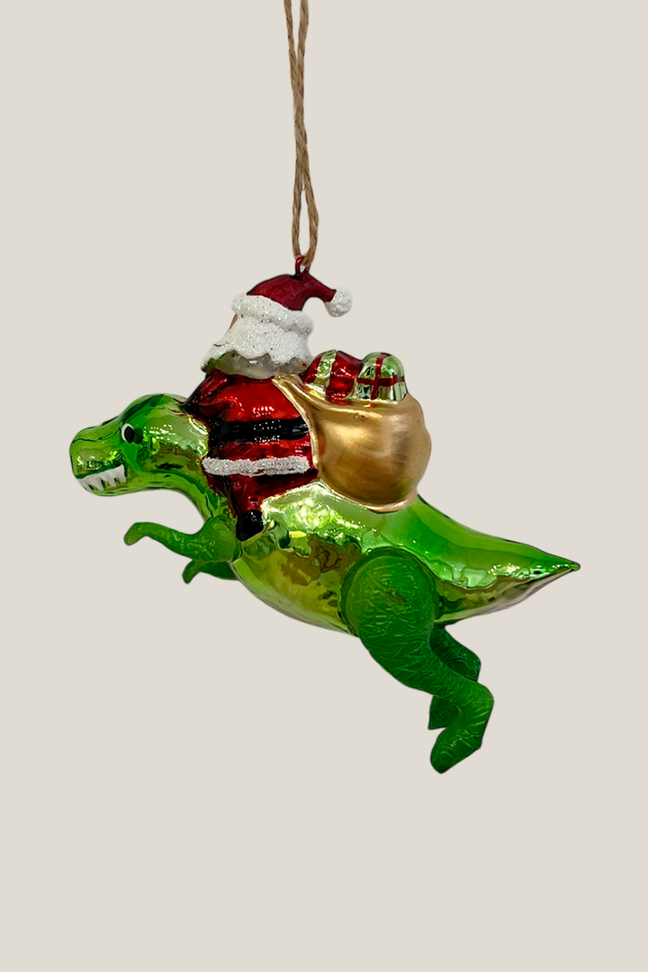 Papá Noel montando al dinosaurio colgante de cristal - Adorno Navidad