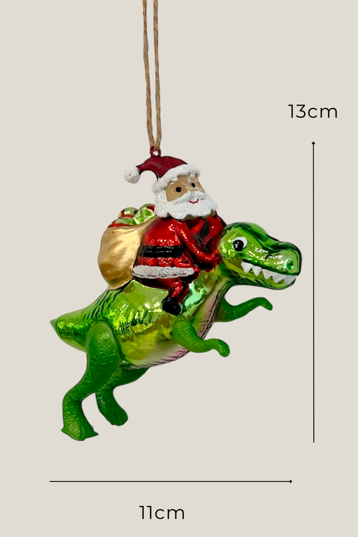 Papá Noel montando al dinosaurio colgante de cristal - Adorno Navidad