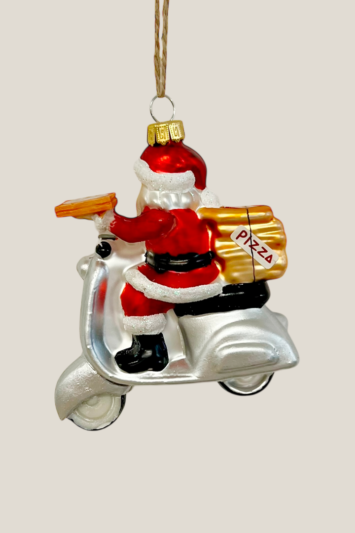 Papá Noel repartiendo pizza colgante de cristal - Adorno Navidad