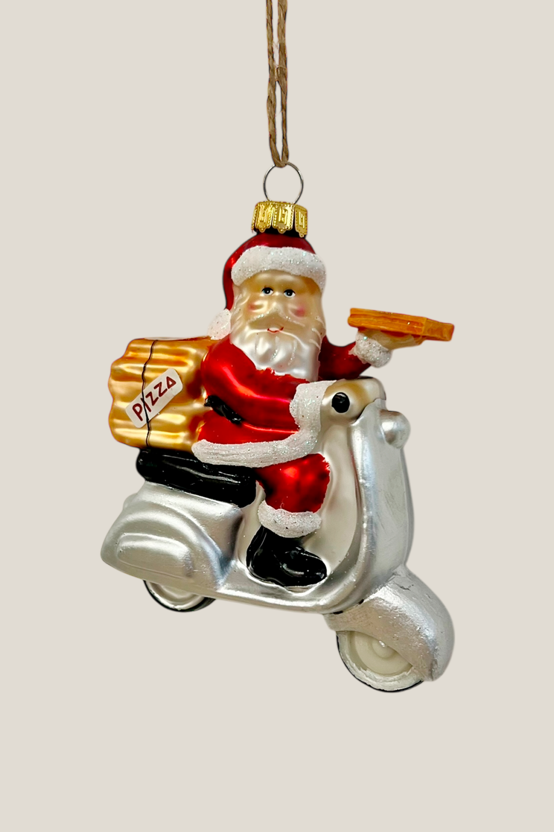 Papá Noel repartiendo pizza colgante de cristal - Adorno Navidad