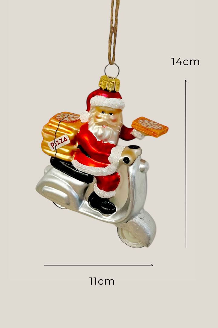 Papá Noel repartiendo pizza colgante de cristal - Adorno Navidad