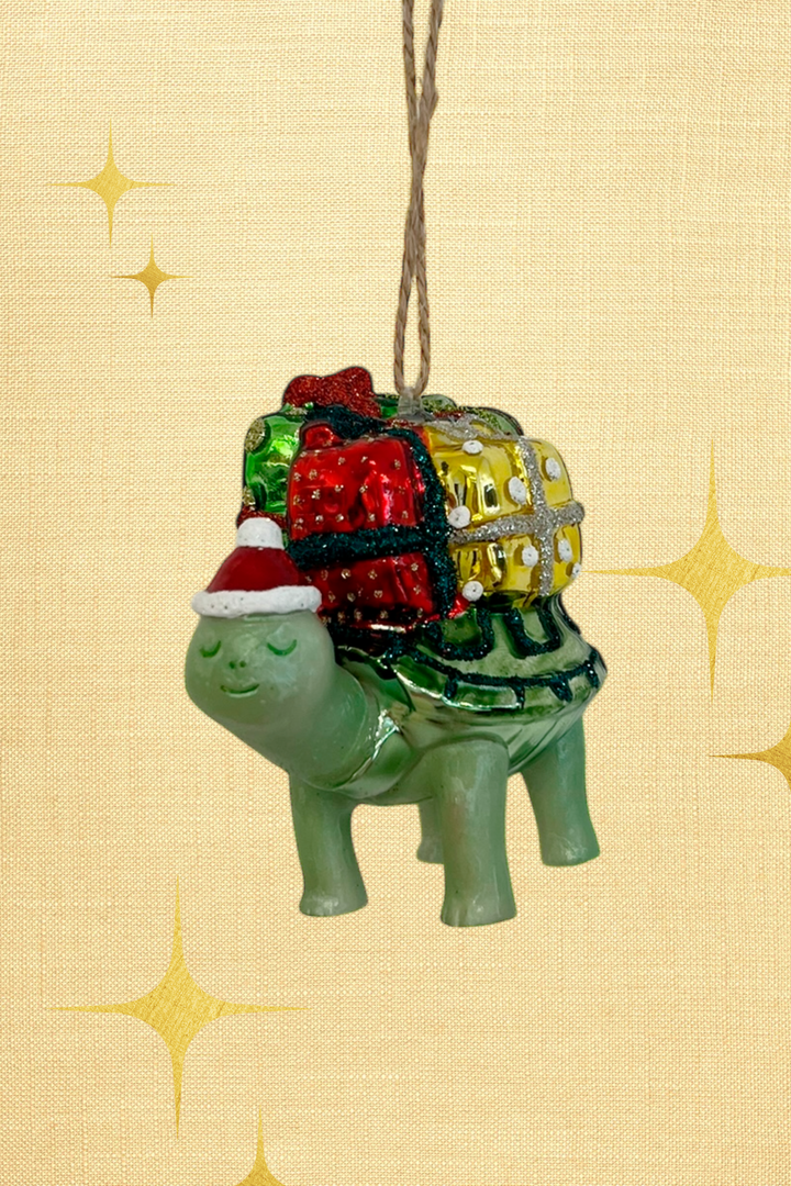 Tortuga con regalos colgante de cristal - Adorno Navidad