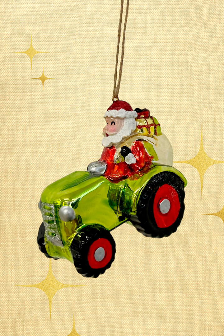Papá Noel en tractor colgante de cristal - Adorno Navidad