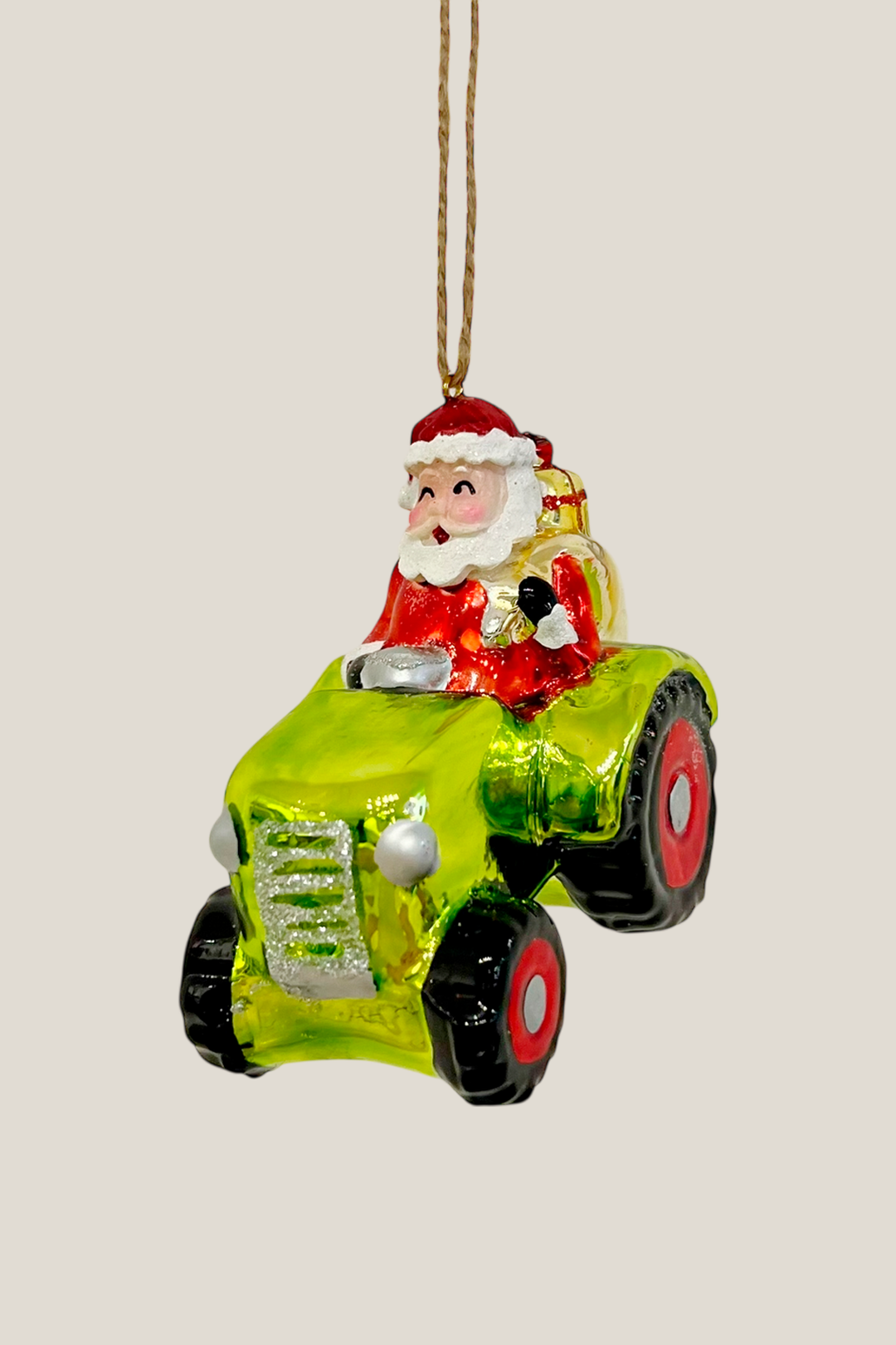 Papá Noel en tractor colgante de cristal - Adorno Navidad