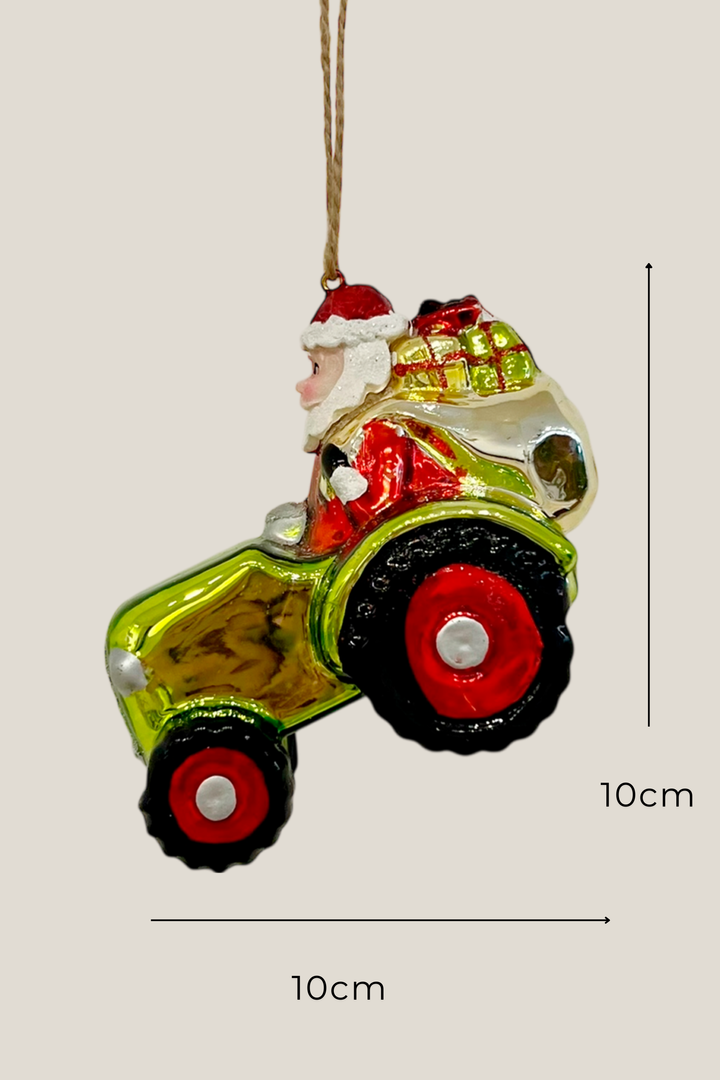 Papá Noel en tractor colgante de cristal - Adorno Navidad