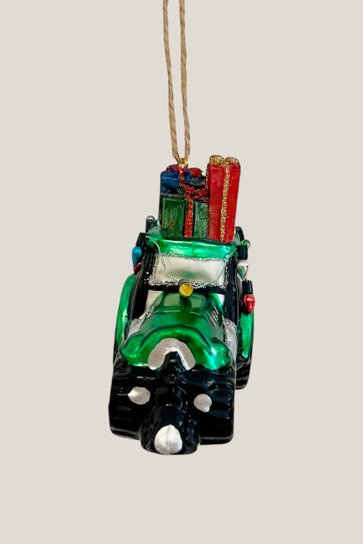 Tractor navideño colgante de cristal - Adorno Navidad