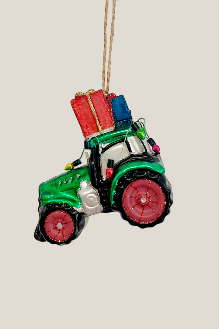 Tractor navideño colgante de cristal - Adorno Navidad