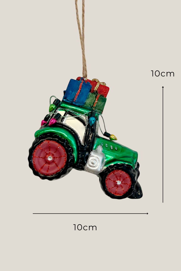 Tractor navideño colgante de cristal - Adorno Navidad
