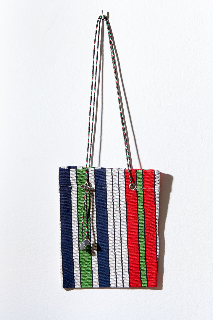 Bolso bandolera mini tejido canario azul y rojo