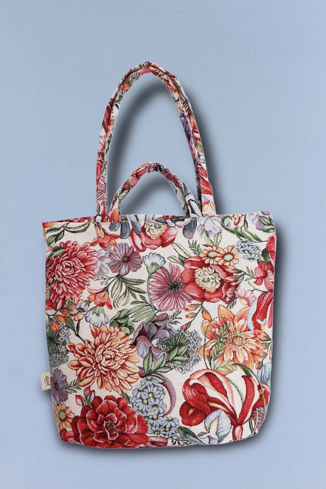 Tote Bag tejido jacquard flores rojas superior